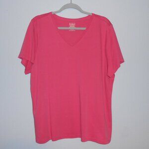 L.L. Bean bubble gum pink V neck short sleeve top 2X